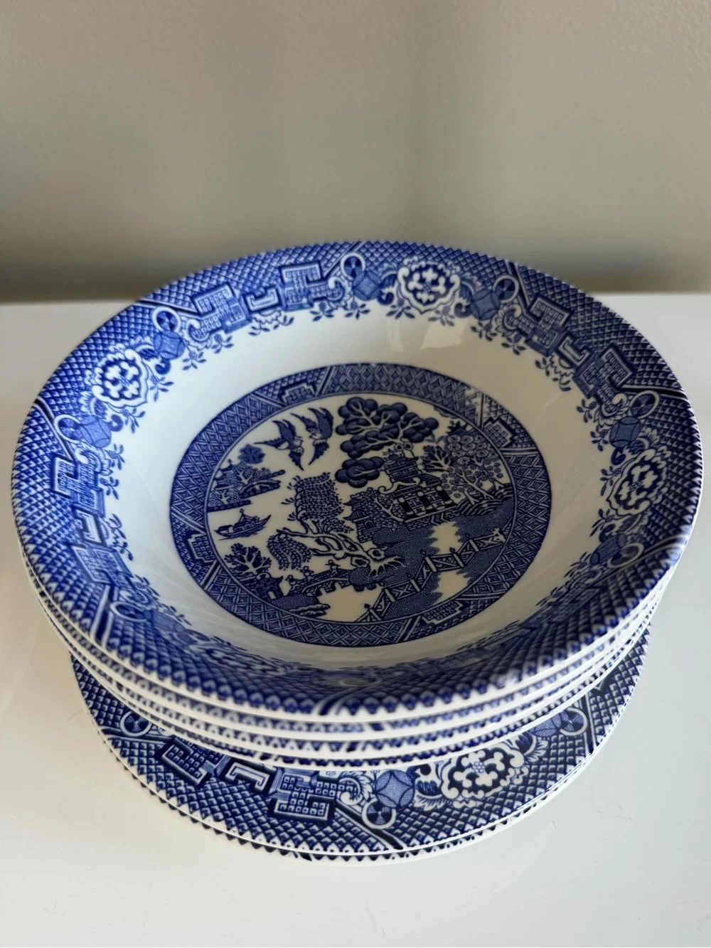 Blue and White Willow Ceramic Serving Bowls - Set of 4 with 2 Plates WOODS WARE
